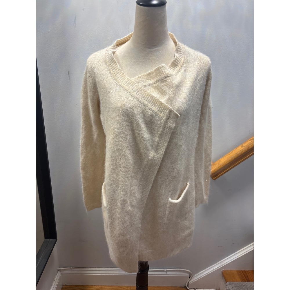 Ellen Tracy Cardigan Sweater Womens M Cream Gold Excellent Metallic Shimmer Wrap